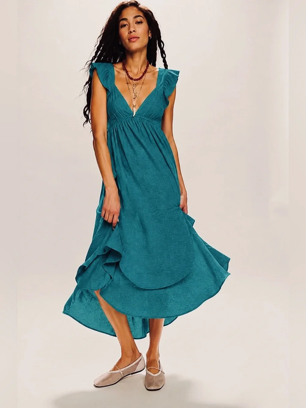 NWT FREE PEOPLE Aquamarine Maxi Dress | Tropic Teal MSRP $98 Size L - Picture 2 of 10